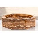 Brown Onyx Translucent Octagon Natural Stone Vessel Sink Polished D16 H5 SKU EGEBOXP165 side view Brown Onyx Translucent Octagon Natural Stone Vessel Sink Polished D16 H5 SKU EGEBOXP165 side view