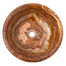 Brown onyx translucent natural stone drop-in vessel sink polished d16 h6 SKU EGEBOXP166 top view Brown onyx translucent natural stone drop-in vessel sink polished d16 h6 SKU EGEBOXP166 top view