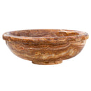 Brown onyx translucent natural stone drop-in vessel sink polished d16 h6 SKU EGEBOXP166 side view Brown onyx translucent natural stone drop-in vessel sink polished d16 h6 SKU EGEBOXP166 side view