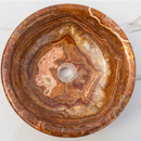 Brown onyx translucent natural stone drop-in vessel sink polished d16 h6 SKU EGEBOXP166 top view Brown onyx translucent natural stone drop-in vessel sink polished d16 h6 SKU EGEBOXP166 top view