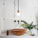 Brown onyx translucent natural stone drop-in vessel sink polished d16 h6 SKU EGEBOXP166 installed on above counter Brown onyx translucent natural stone drop-in vessel sink polished d16 h6 SKU EGEBOXP166 installed on above counter