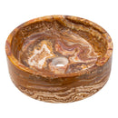 Brown onyx translucent natural stone vessel sink polished d16 h5 SKU EGEBOXPF165 angle view Brown onyx translucent natural stone vessel sink polished d16 h5 SKU EGEBOXPF165 angle view
