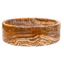 Brown onyx translucent natural stone vessel sink polished d16 h5 SKU EGEBOXPF165 side view Brown onyx translucent natural stone vessel sink polished d16 h5 SKU EGEBOXPF165 side view