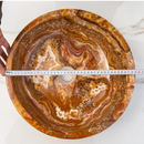 Brown onyx translucent natural stone vessel sink polished d16 h5 SKU EGEBOXPF165 top measure view Brown onyx translucent natural stone vessel sink polished d16 h5 SKU EGEBOXPF165 top measure view