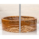 Brown onyx translucent natural stone vessel sink polished d16 h5 SKU EGEBOXPF165 height measure view Brown onyx translucent natural stone vessel sink polished d16 h5 SKU EGEBOXPF165 height measure view
