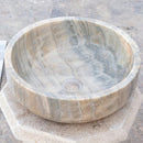Natural Stone Bubble Gray Translucent Onyx Vessel Sink Polished (D)16" (H)6 Natural Stone Bubble Gray Translucent Onyx Vessel Sink Polished (D)16" (H)6
