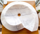 Carrara Marble Helix Shape Sink NTRVS06 Size (W)20" (L)23" (H)4" top view product shot Carrara Marble Helix Shape Sink NTRVS06 Size (W)20" (L)23" (H)4" top view product shot