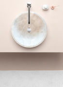 Carrara White Stone Vessel Sink NTRVS33 Size (D)16"(H)6" top view product shot Carrara White Stone Vessel Sink NTRVS33 Size (D)16"(H)6" top view product shot