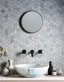 Carrara White Stone Vessel Sink NTRVS33 Size (D)16"(H)6" bathroom view Carrara White Stone Vessel Sink NTRVS33 Size (D)16"(H)6" bathroom view