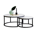 Carrara white genuine marble modern coffee table set of 2 nesting round black metal legs SKU-MSCW3216BL  Carrara white genuine marble modern coffee table set of 2 nesting round black metal legs SKU-MSCW3216BL