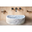 Carrara White marble Half Round Sink Polished size (W)24" (L)20" (H)6" SKU-TMS10 installed on bathroom Carrara White marble Half Round Sink Polished size (W)24" (L)20" (H)6" SKU-TMS10 installed on bathroom
