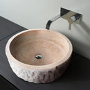 Denizli Beige Travertine Rustic Stone Vessel Sink Honed and Hand-chiseled D16 H6 SKU CM-B-005-BL bathroom view Denizli Beige Travertine Rustic Stone Vessel Sink Honed and Hand-chiseled D16 H6 SKU CM-B-005-BL bathroom view