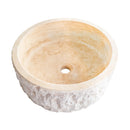 Denizli Beige Travertine Rustic Stone Vessel Sink Honed and Hand-chiseled D16 H6 SKU CM-B-005-BL angle view Denizli Beige Travertine Rustic Stone Vessel Sink Honed and Hand-chiseled D16 H6 SKU CM-B-005-BL angle view