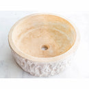 Denizli Beige Travertine Rustic Stone Vessel Sink Honed and Hand-chiseled D16 H6 SKU CM-B-005-BL angle view Denizli Beige Travertine Rustic Stone Vessel Sink Honed and Hand-chiseled D16 H6 SKU CM-B-005-BL angle view