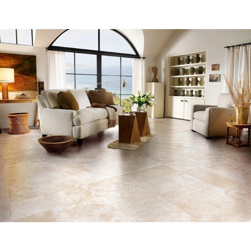 Denizli Beige Antique French Pattern Set Travertine Tile
