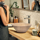 light beige travertine V-shape natural stone tapered Sink honed and sandblasted size (D)16" (H)6" SKU-EGELBT1661 light beige travertine V-shape natural stone tapered Sink honed and sandblasted size (D)16" (H)6" SKU-EGELBT1661
