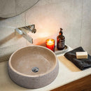 Light Beige Travertine Vessel Bathroom Sink Polished Inside and Sandblasted Outside  (D)16" (H)6" Light Beige Travertine Vessel Bathroom Sink Polished Inside and Sandblasted Outside  (D)16" (H)6"