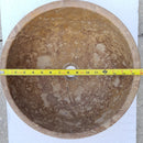Fontane Dark Walnut Travertine Natural Stone undermount Sink Honed Filled D16 H6 SKU-HSVSFDWUS01 product shot diameter measure  view Fontane Dark Walnut Travertine Natural Stone undermount Sink Honed Filled D16 H6 SKU-HSVSFDWUS01 product shot diameter measure  view