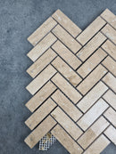 Patara Herringbone 12" x 12" Honed Travertine Mesh-Mounted Mosaic Tile Patara Herringbone 12" x 12" Honed Travertine Mesh-Mounted Mosaic Tile