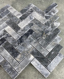 Luna Sky Marble 1"x3" Herringbone on 12" x 12" Mesh Mosaic Tile Luna Sky Marble 1"x3" Herringbone on 12" x 12" Mesh Mosaic Tile