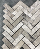 Silver Shadow Marble 1"x3" Herringbone on 12" x 12" Mesh Mosaic Tile Silver Shadow Marble 1"x3" Herringbone on 12" x 12" Mesh Mosaic Tile