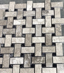 Silver Shadow Marble Basketweave Design on 12" x 12" Mesh Mosaic Tile Silver Shadow Marble Basketweave Design on 12" x 12" Mesh Mosaic Tile