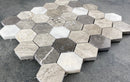 Silver Shadow-Carrara White Mix Marble 2" Hexagon on 12" x 12" Mesh Mosaic Tile Silver Shadow-Carrara White Mix Marble 2" Hexagon on 12" x 12" Mesh Mosaic Tile