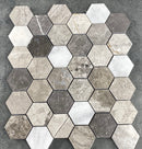 Silver Shadow-Carrara White Mix Marble 2" Hexagon on 12" x 12" Mesh Mosaic Tile Silver Shadow-Carrara White Mix Marble 2" Hexagon on 12" x 12" Mesh Mosaic Tile