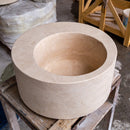 Light Beige Travertine Natural Stone Round Sink SKU-NTRSTC22 size (D)18" (H)8" product shot angle view Light Beige Travertine Natural Stone Round Sink SKU-NTRSTC22 size (D)18" (H)8" product shot angle view