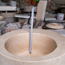 Light Beige Travertine Natural Stone Round Sink SKU-NTRSTC22 size (D)18" (H)8" product shot interior height measure Light Beige Travertine Natural Stone Round Sink SKU-NTRSTC22 size (D)18" (H)8" product shot interior height measure