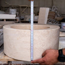 Light Beige Travertine Natural Stone Round Sink SKU-NTRSTC22 size (D)18" (H)8" product shot exterior height measure Light Beige Travertine Natural Stone Round Sink SKU-NTRSTC22 size (D)18" (H)8" product shot exterior height measure