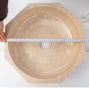 Light Beige Travertine Octagon Natural Stone Vessel Sink Polished D16 H5 SKU-EGELBTOP166 product shot diameter measure Light Beige Travertine Octagon Natural Stone Vessel Sink Polished D16 H5 SKU-EGELBTOP166 product shot diameter measure
