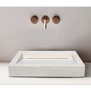 Light Travertine Rectangular Sink Honed and Filled size (W)18" (L)21.4" (H)4" SKU-NTRSTC36 product shot installed on bathroom Light Travertine Rectangular Sink Honed and Filled size (W)18" (L)21.4" (H)4" SKU-NTRSTC36 product shot installed on bathroom