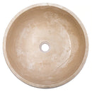 Light beige travertine vessel sink honed inside sandblasted outside size (D)16" (H)6" SKU-EGELBTR1662 product shot top view Light beige travertine vessel sink honed inside sandblasted outside size (D)16" (H)6" SKU-EGELBTR1662 product shot top view