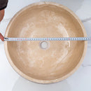 Light beige travertine vessel sink honed inside sandblasted outside size (D)16" (H)6" SKU-EGELBTR1662 diameter measure Light beige travertine vessel sink honed inside sandblasted outside size (D)16" (H)6" SKU-EGELBTR1662 diameter measure