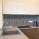 Luna sky marble 1x3 herringbone honed angle SKU-HSLS1x3HBMOSH Installed view of product. Luna sky marble 1x3 herringbone honed angle SKU-HSLS1x3HBMOSH Installed view of product.