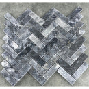 Luna sky marble 1x3 herringbone honed angle SKU-HSLS1x3HBMOSH Product view under sunlight Luna sky marble 1x3 herringbone honed angle SKU-HSLS1x3HBMOSH Product view under sunlight