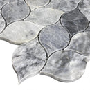 Luna sky marble mosaic leaf design on 12x12 mesh honed SKU-HSLSLEABMOSH Corner view Luna sky marble mosaic leaf design on 12x12 mesh honed SKU-HSLSLEABMOSH Corner view