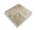 Mina rustic travertine tile surface brushed filled edge chiseled size 16"x16" SKU-1009490.4 View of tiles together. Mina rustic travertine tile surface brushed filled edge chiseled size 16"x16" SKU-1009490.4 View of tiles together.