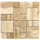 Patara Mini Pattern 12" x 12" Honed Travertine Mesh-Mounted Mosaic Tile SKU-HSPATMMOSHF Product view on white background Patara Mini Pattern 12" x 12" Honed Travertine Mesh-Mounted Mosaic Tile SKU-HSPATMMOSHF Product view on white background