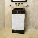 Natural Stone Marble Pedestal Sink Toros Black Carrara White Polished (L)16" (W)16" (H)36" SKU-NTRVS28 installed on bathroom stand alone Natural Stone Marble Pedestal Sink Toros Black Carrara White Polished (L)16" (W)16" (H)36" SKU-NTRVS28 installed on bathroom stand alone