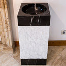 Natural Stone Marble Pedestal Sink Toros Black Carrara White Polished (L)16" (W)16" (H)36" SKU-NTRVS28 product shot angle view Natural Stone Marble Pedestal Sink Toros Black Carrara White Polished (L)16" (W)16" (H)36" SKU-NTRVS28 product shot angle view