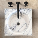 Natural Stone New York White Marble Pedestal Square Cone Shaped Sink Polished (W)16" (L)16" (H)36" SKU-NTRVS25 top view installed on bathroom Natural Stone New York White Marble Pedestal Square Cone Shaped Sink Polished (W)16" (L)16" (H)36" SKU-NTRVS25 top view installed on bathroom