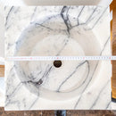 Natural Stone New York White Marble Pedestal Square Cone Shaped Sink Polished (W)16" (L)16" (H)36" SKU-NTRVS25 product shot top view sink size measure Natural Stone New York White Marble Pedestal Square Cone Shaped Sink Polished (W)16" (L)16" (H)36" SKU-NTRVS25 product shot top view sink size measure