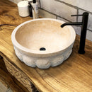 Natural Stone Honed Circular Light Travertine Vessel Sink SKU-20020022 room scene Natural Stone Honed Circular Light Travertine Vessel Sink SKU-20020022 room scene