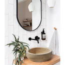 Natural Stone Light Travertine Round Vessel Sink (D)14" (H)7" SKU-20020007 Installed on bathroom  Natural Stone Light Travertine Round Vessel Sink (D)14" (H)7" SKU-20020007 Installed on bathroom