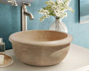 Natural Stone Light Travertine Vessel Sink (D)14" (H)6" SKU_20020006 Installed view of sink Natural Stone Light Travertine Vessel Sink (D)14" (H)6" SKU_20020006 Installed view of sink