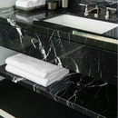 Nero Marquina Black Marble Tile Polished size 12x24 SKU-40102006 installed on bathroom sink counter and shelf Nero Marquina Black Marble Tile Polished size 12x24 SKU-40102006 installed on bathroom sink counter and shelf