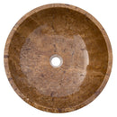 Noce Brown travertine natural stone round shape undermount Vessel Sink Polished and filled size (D)16" (H)6" SKU-EGENTR1674 product shot top view Noce Brown travertine natural stone round shape undermount Vessel Sink Polished and filled size (D)16" (H)6" SKU-EGENTR1674 product shot top view