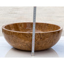 Noce Brown travertine natural stone round shape undermount Vessel Sink Polished and filled size (D)16" (H)6" SKU-EGENTR1674 product shot height measure Noce Brown travertine natural stone round shape undermount Vessel Sink Polished and filled size (D)16" (H)6" SKU-EGENTR1674 product shot height measure
